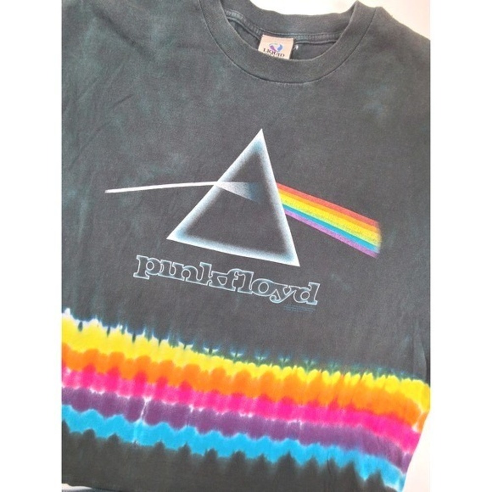 Y2K Liquid Blue Pink Floyd Dark Side Of The Moon Prism Tie Dye Band Tee 2XL